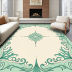 Art Nouveau Floral Swirl Teal Border Rug