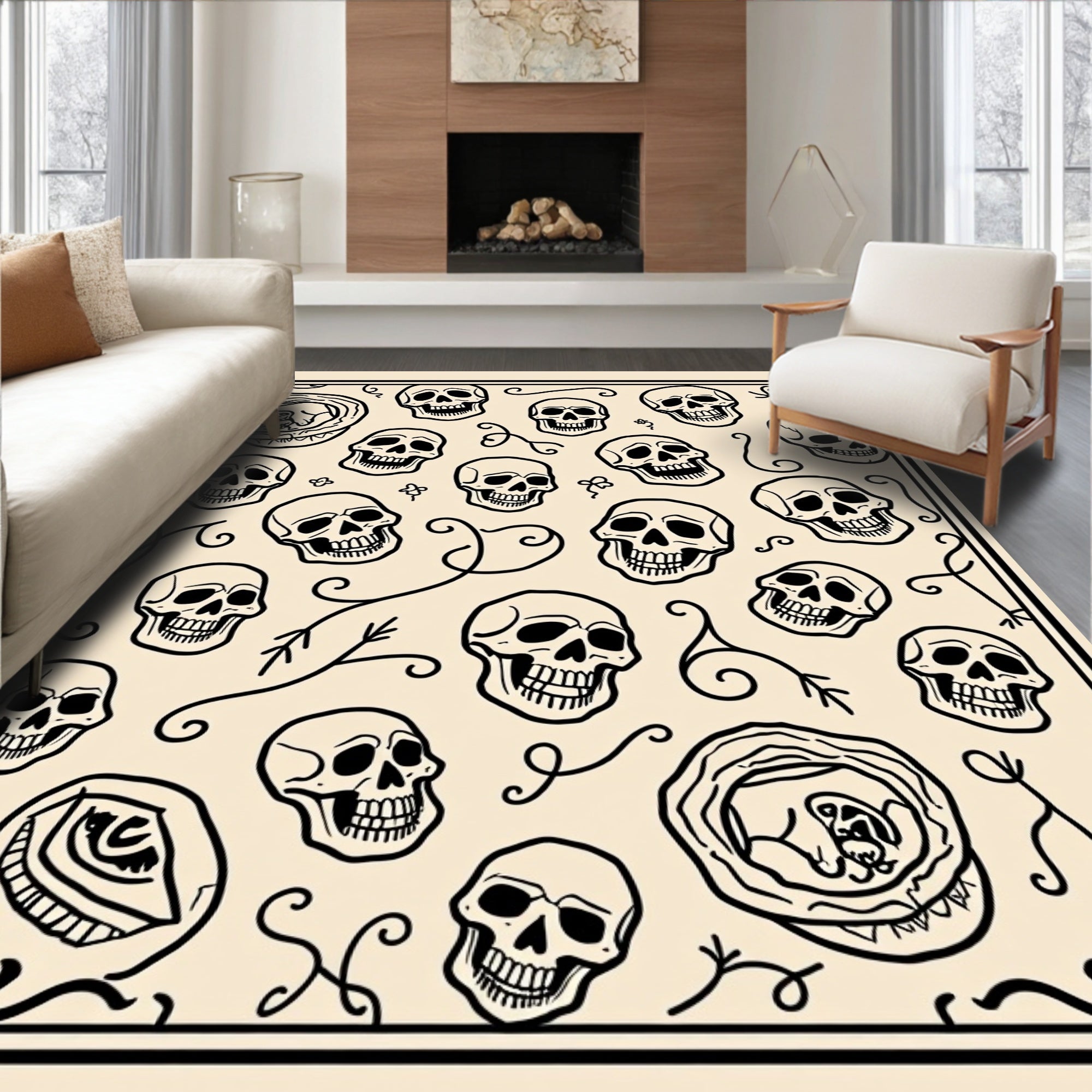 Skull Vine Pattern Textile Design Rug