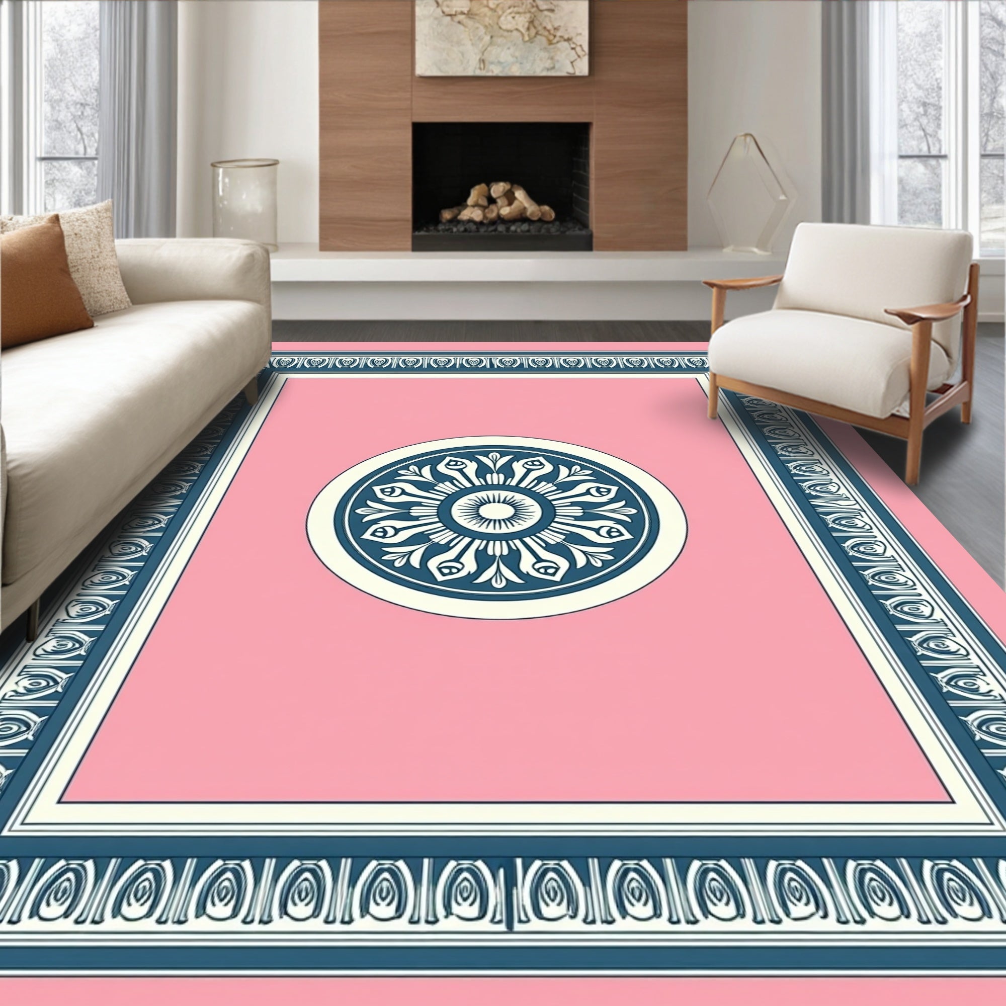Framed Floral Medallion Pattern Rug