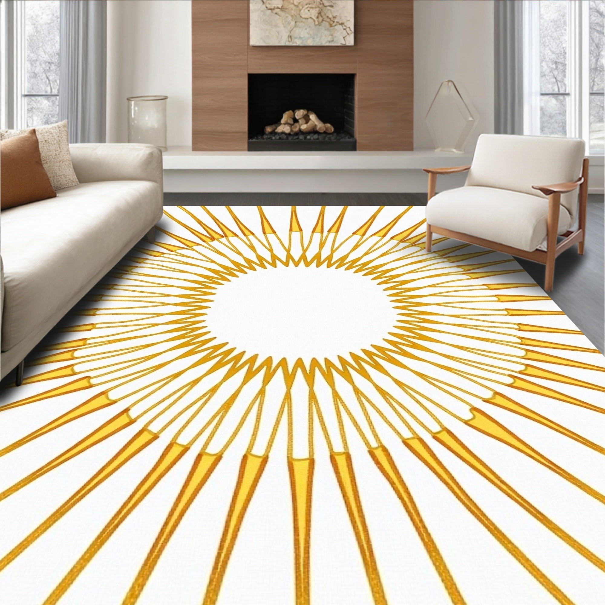 Radiant Sunburst Geometric Design Rug