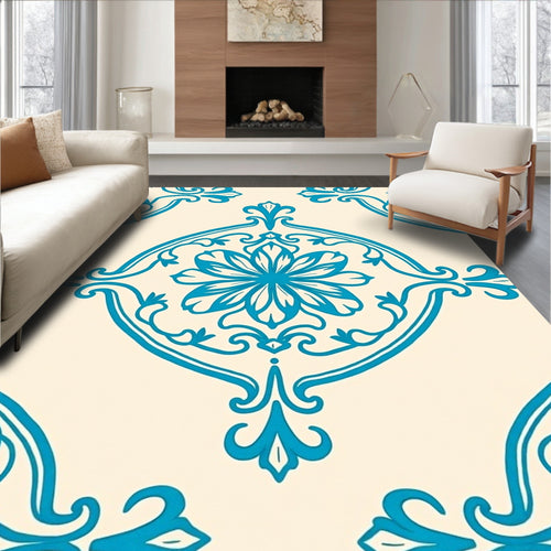 Aqua Floral Damask Overlay Rug