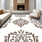 Intricate Brown Floral Damask Pattern Rug