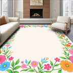 Vibrant Floral Border Design Rug