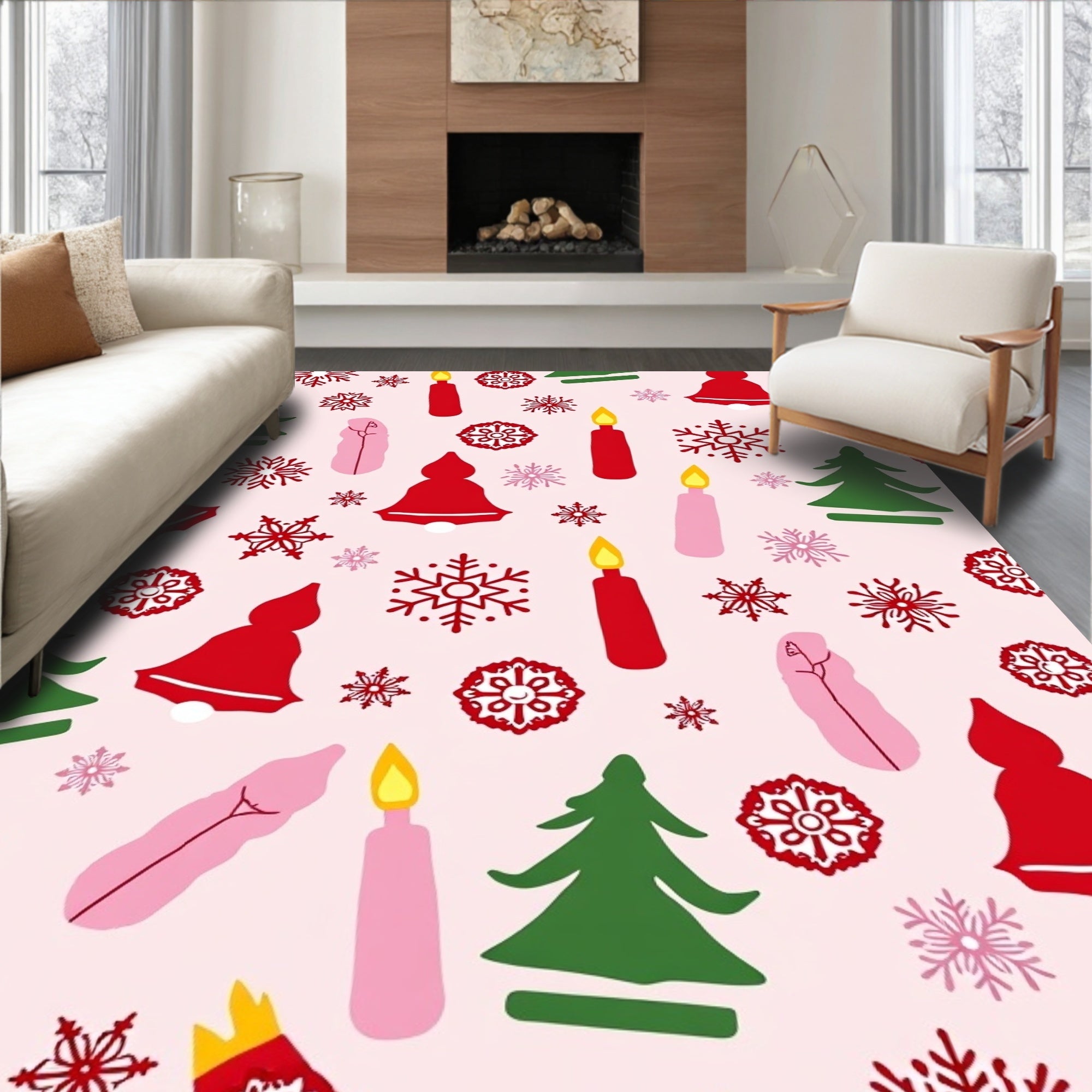 Pink Festive Holiday Icon Pattern Rug