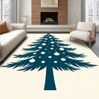 Deep Teal Festive Tree Ornaments Design Rug