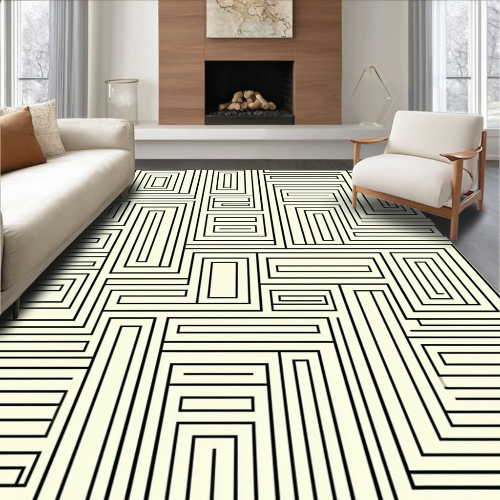 Geometric Maze Patterned Design Rug