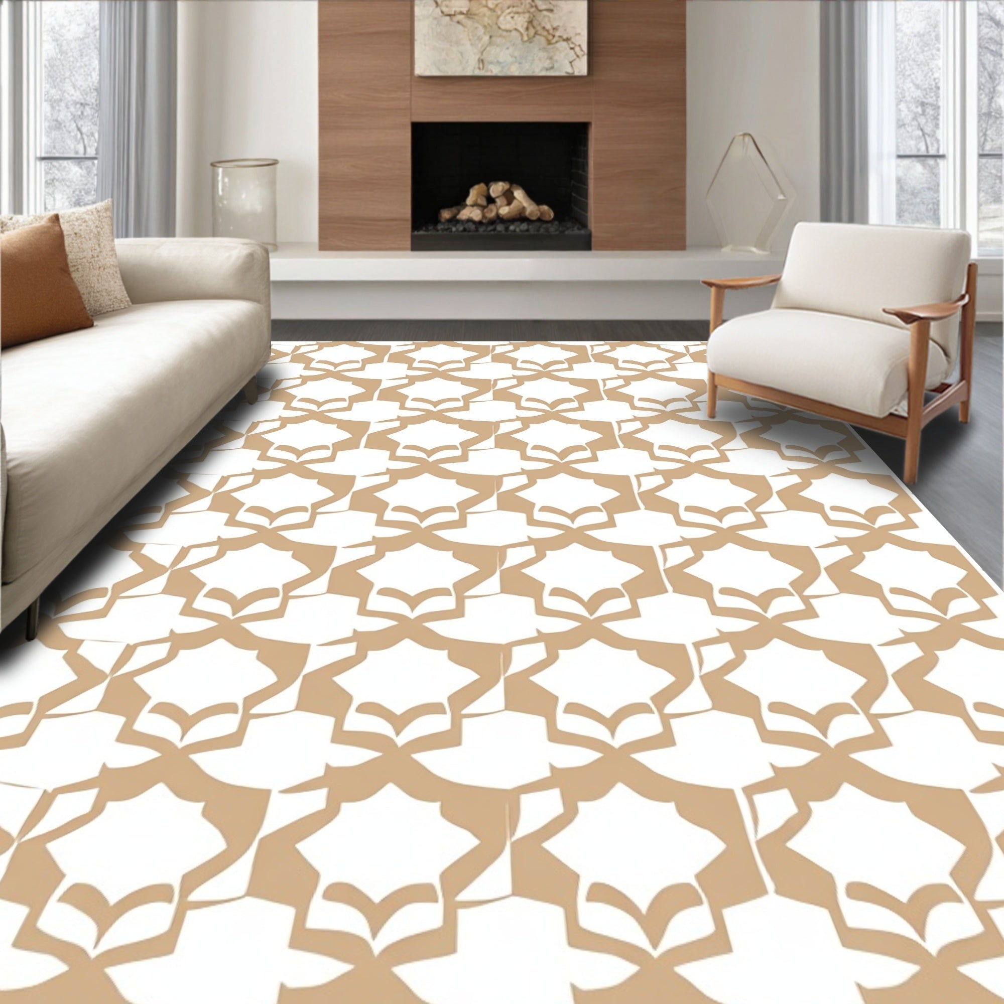 Geometric Abstract Tan Print Rug