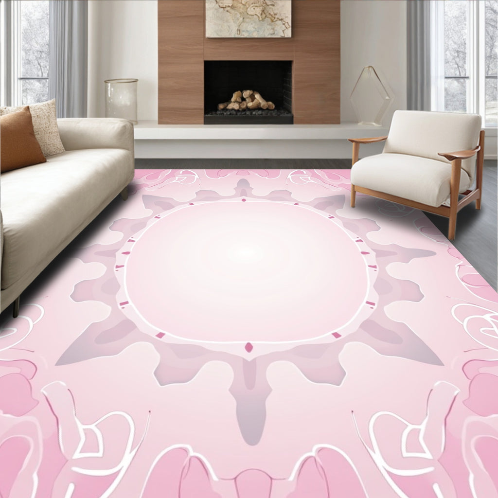 Symmetric Pink Floral Mandala Pattern Rug