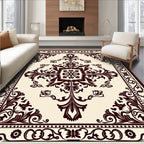 Damask Floral Motif With Cream Maroon Rug