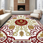 Regal Scarlet and Gold Floral Pattern Rug