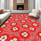 Red Floral Leaf Pattern Rug