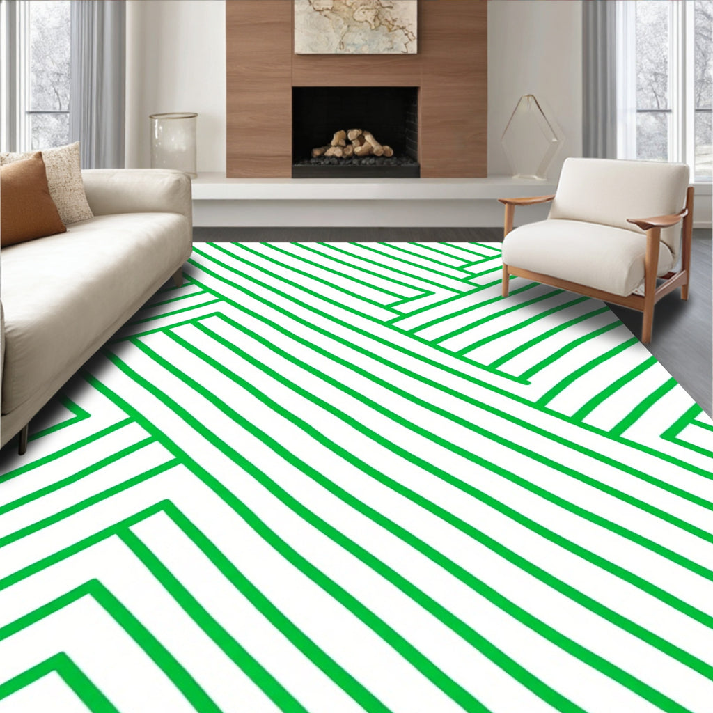 Green Hand Drawn Linear Abstract Rug