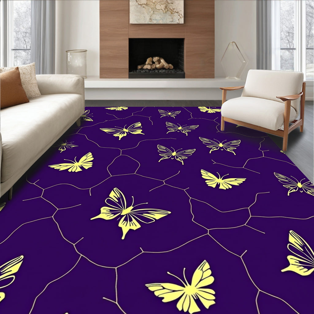 Yellow Butterflies With Network Pattern Rug