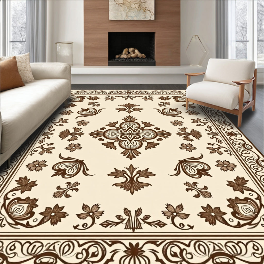 Brown Floral Motif Medallion Rug