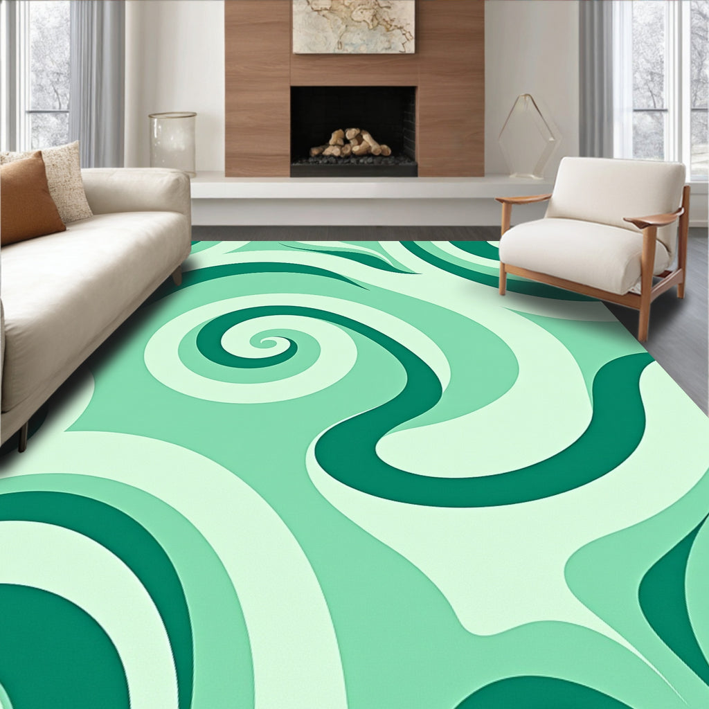 Swirling Abstract Teal Mint Design Rug