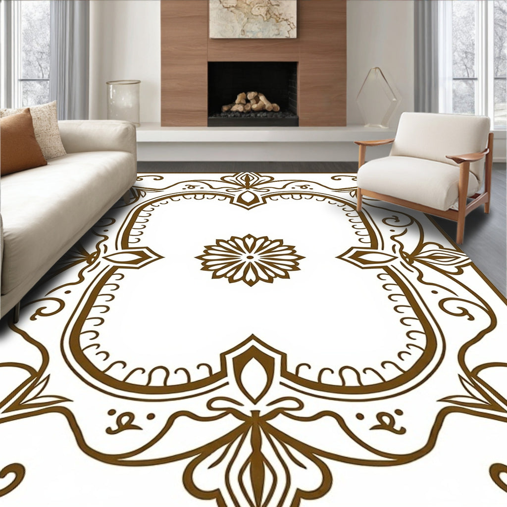 Ornate Floral Detailed Brown Pattern Rug