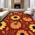 Autumnal Pumpkin Sunflower Pattern Rug
