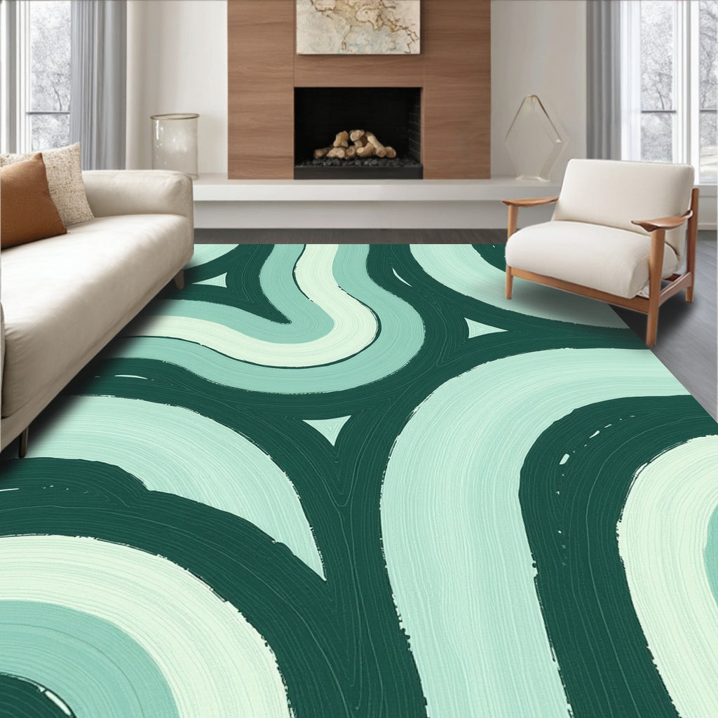 Abstract Teal Waves Pattern Rug