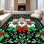 Three Snowmen Holly Berry Festivity Accent Rug
