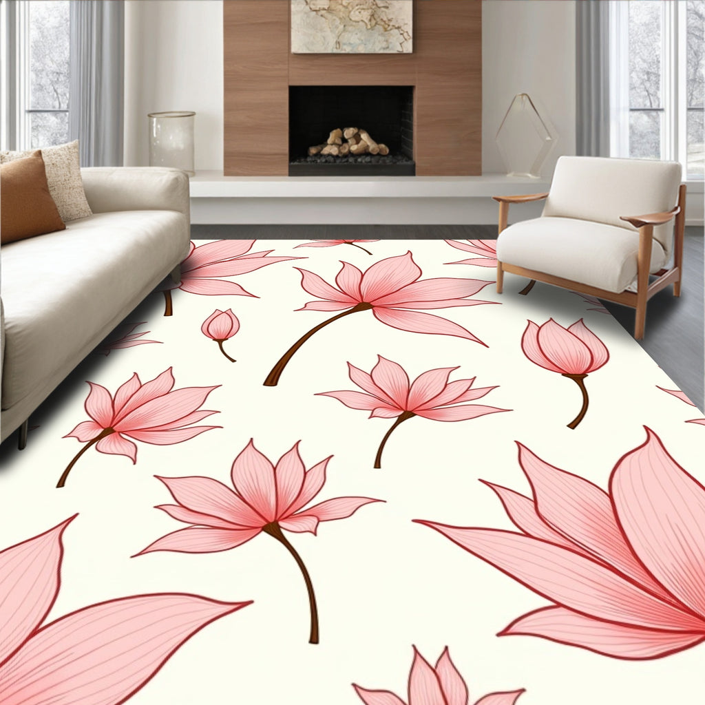 Delicate Pink Lotus Floral Pattern Rug