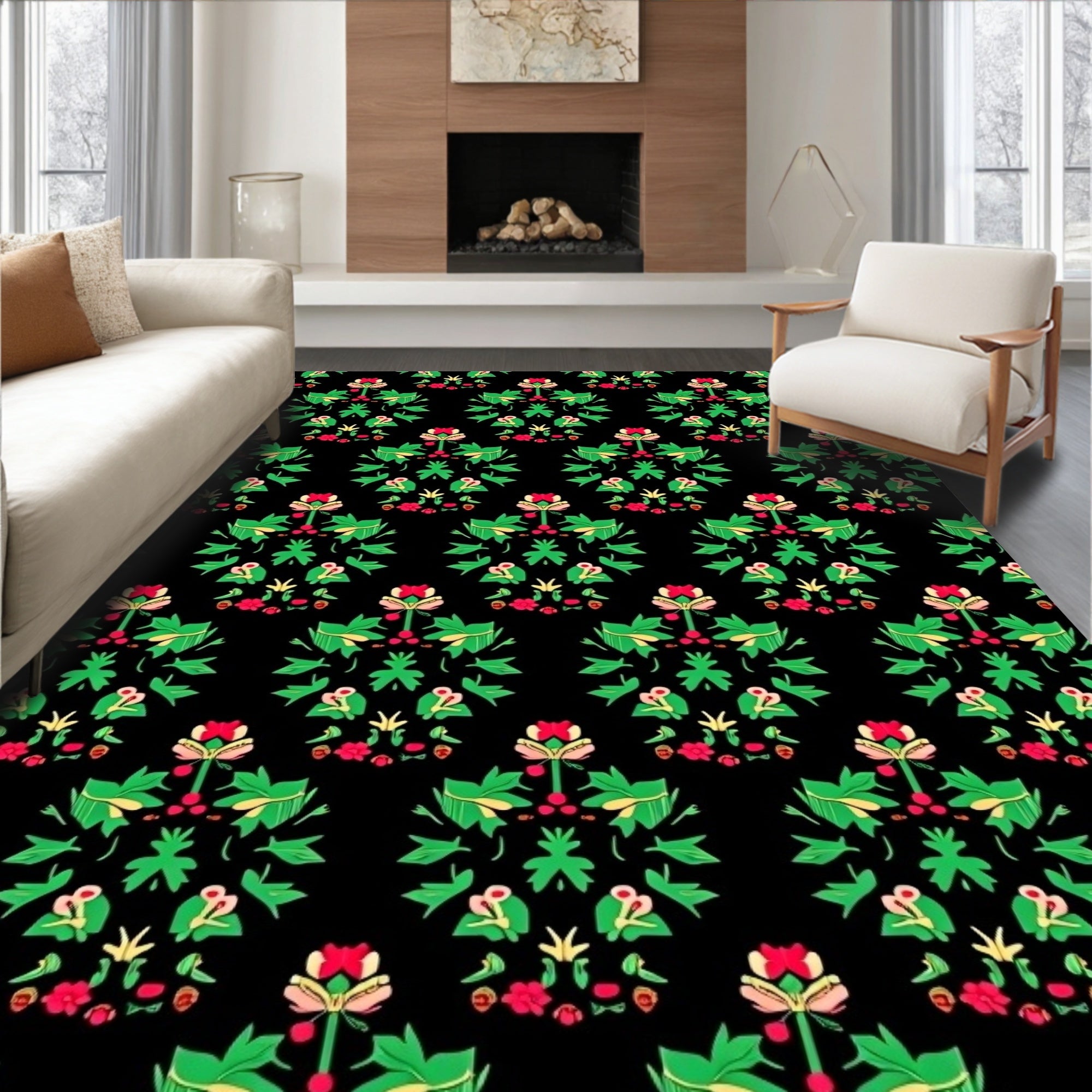 Floral Medallion Dark Pattern Design Rug