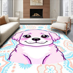 Cute Pink Puppy Floral Pattern Rug