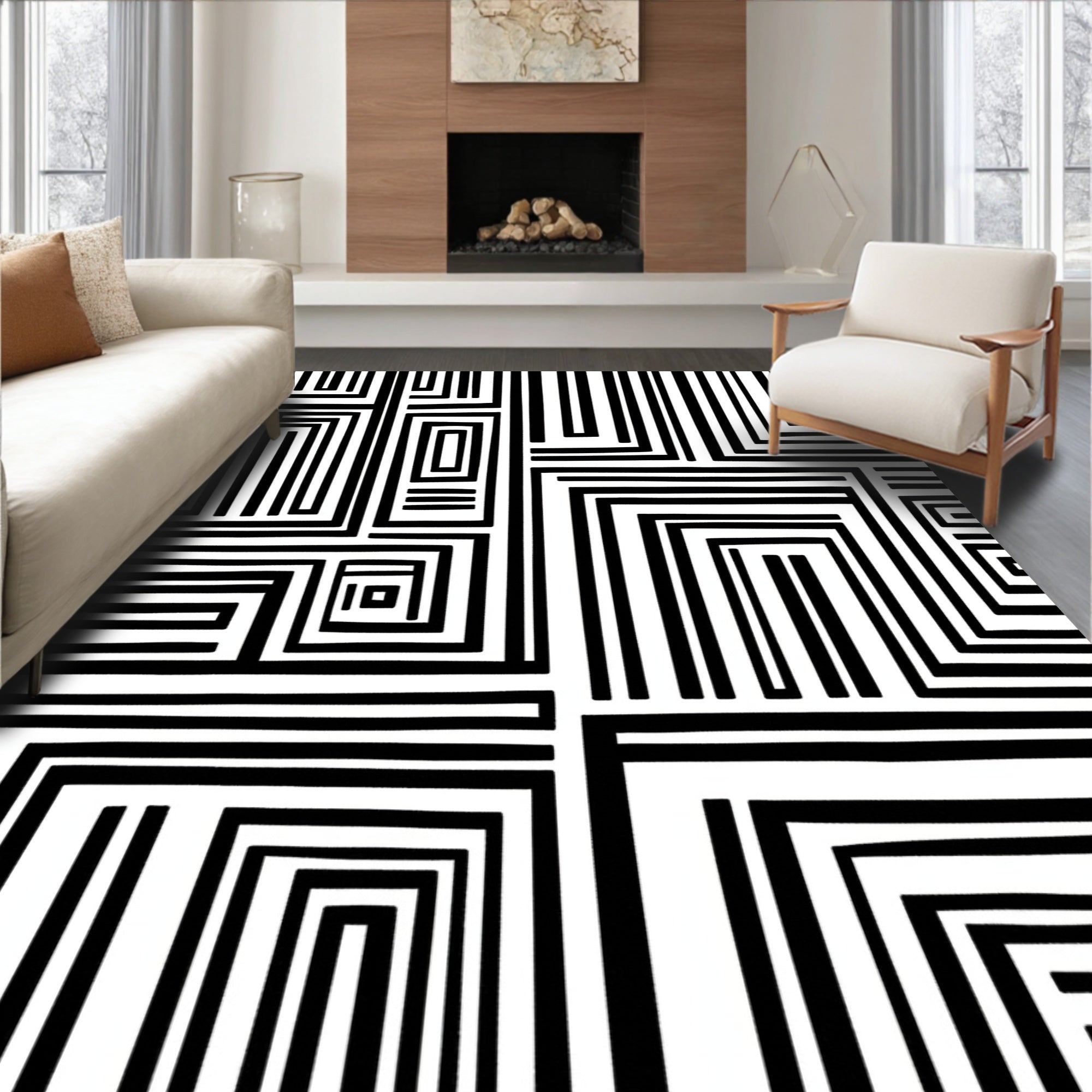 Abstract Geometric Maze Pattern Rug