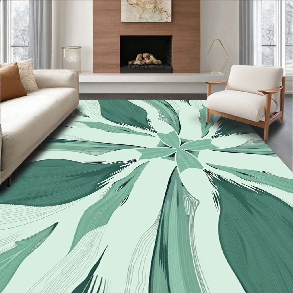 Abstract Green Leaf Pattern Rug