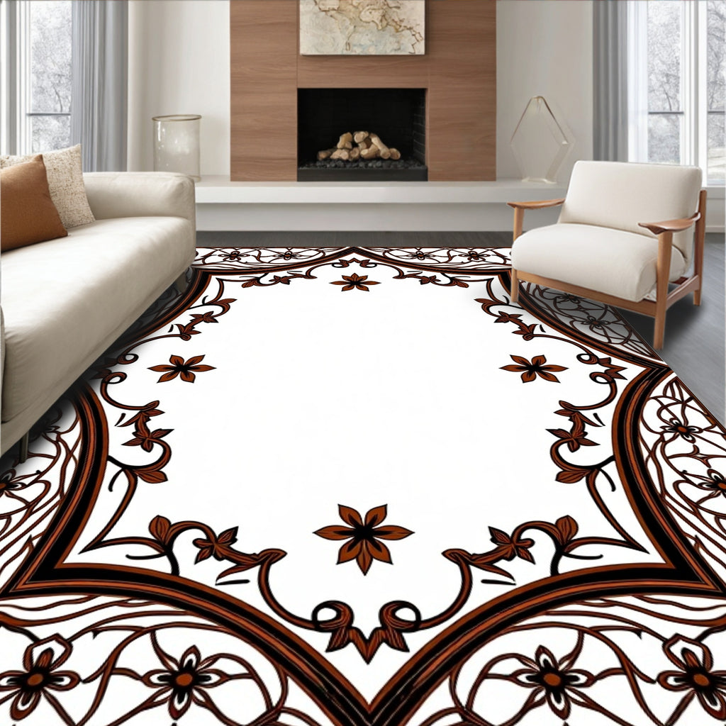 Intricate Floral Arabesque Border Design Rug
