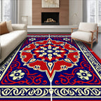 Bold Red Blue Floral Mandala Rug