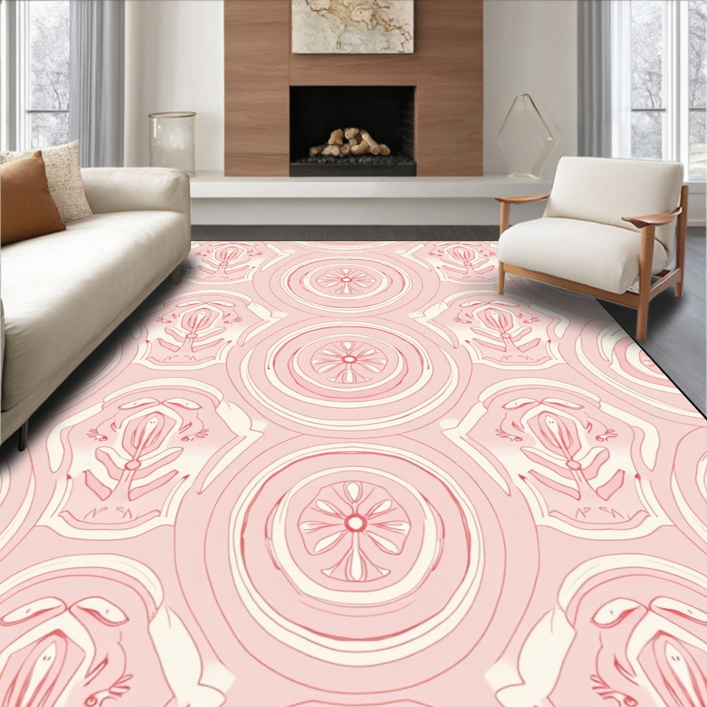Floral Medallion Patterned Soft Pink Rug
