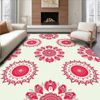 Red Sunburst Mandala Pattern Rug