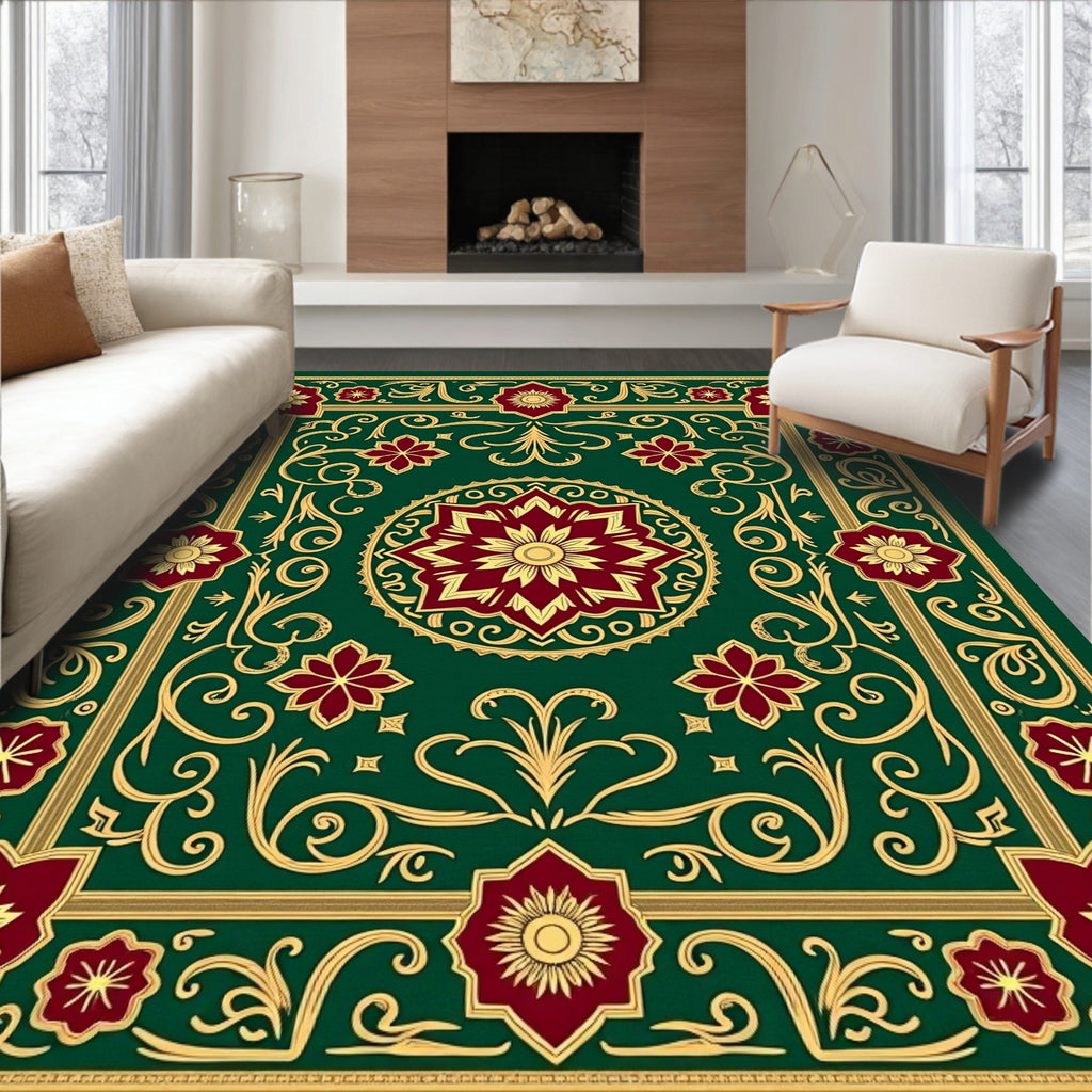 Ornate Floral Patterned Golden Rug
