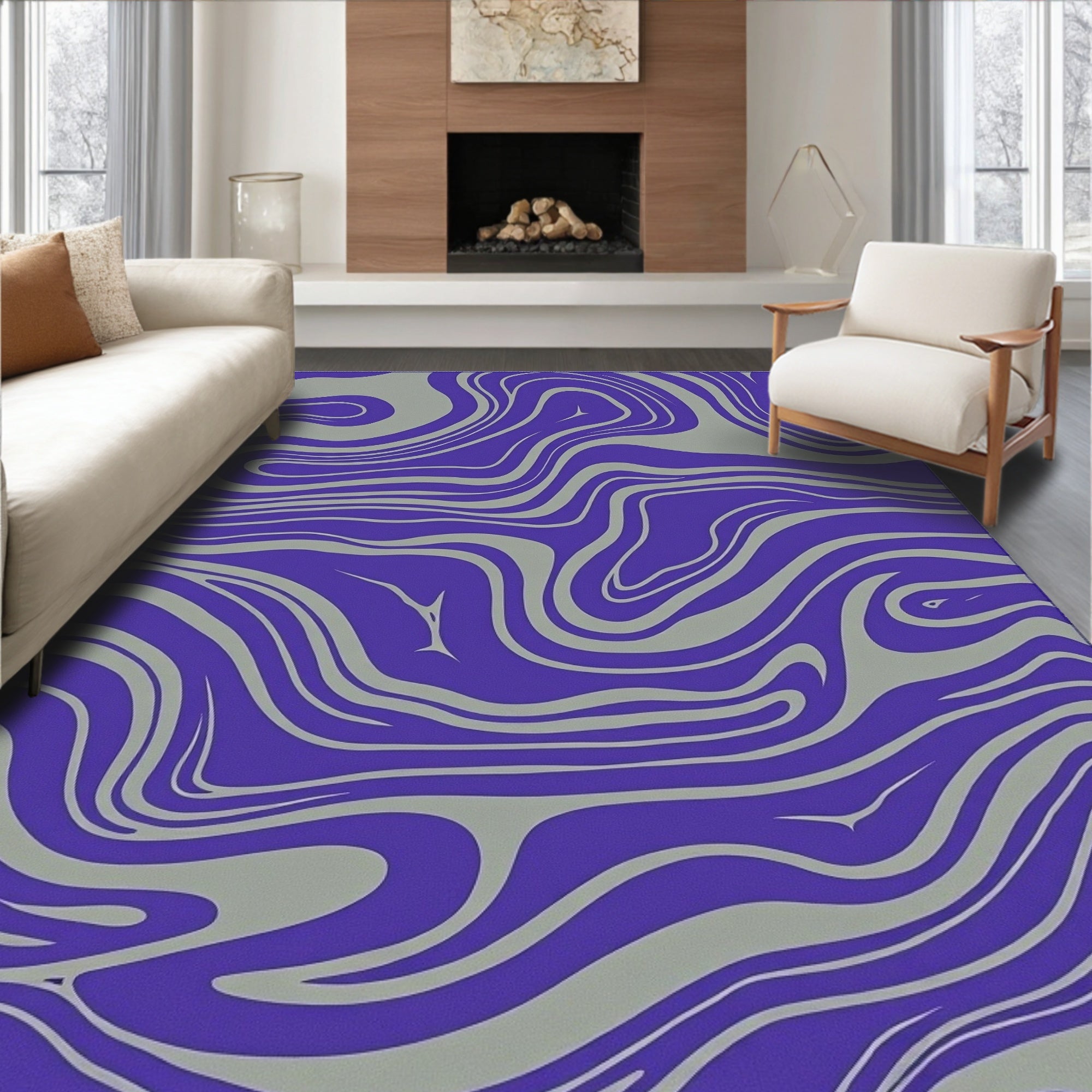 Purple Gray Swirl Pattern Rug