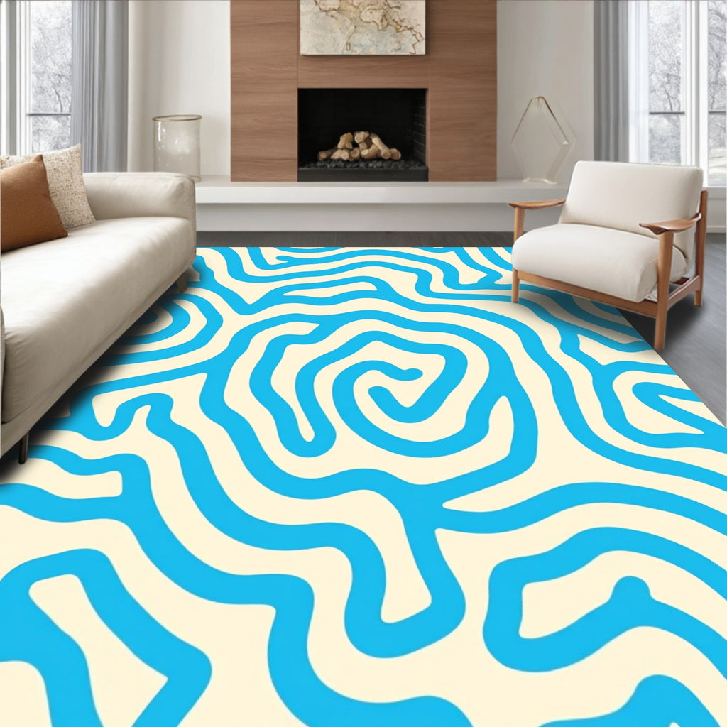 Abstract Blue Swirls Lines Rug