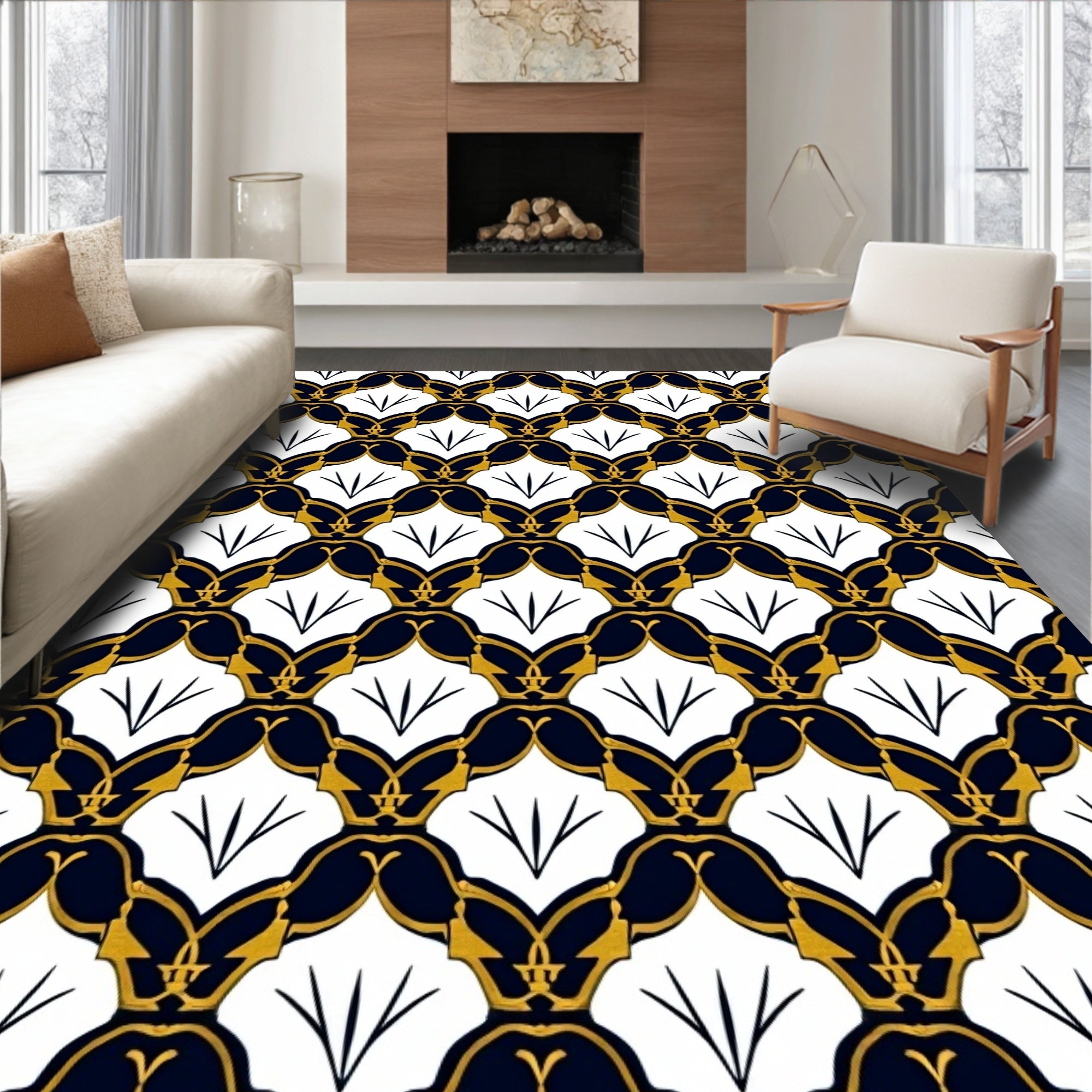 Art Deco Geometric Gold Pattern Rug