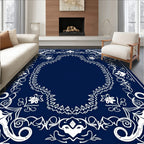 Navy White Ornate Scrollwork Arabesque Rug