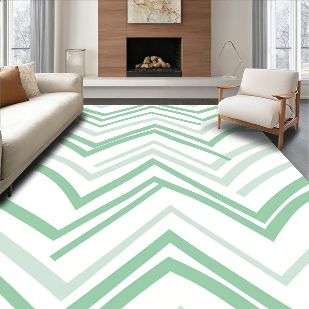Modern Mint Chevron Pattern Design Rug