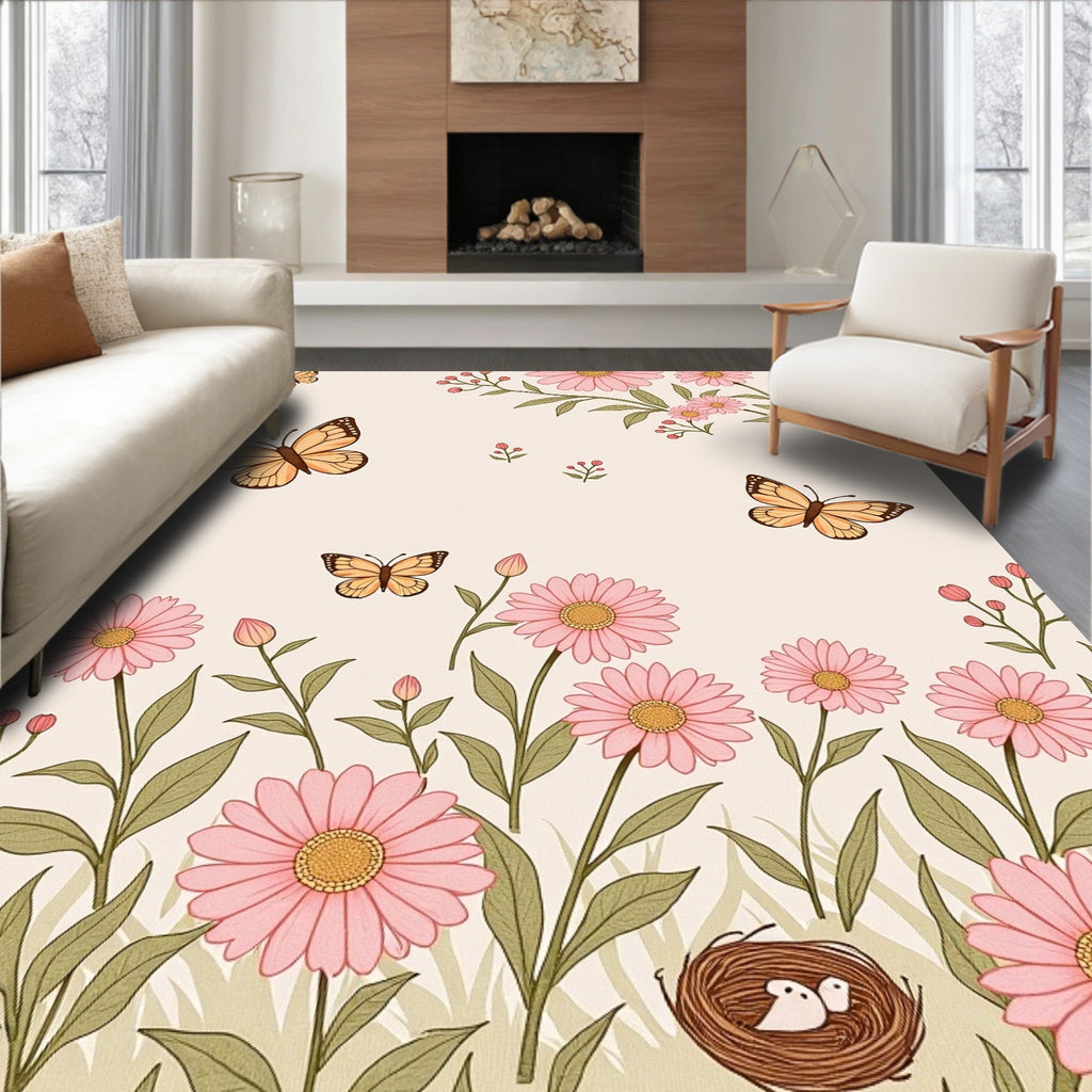 Whimsical Butterfly and Flower Garden Pattern Rug