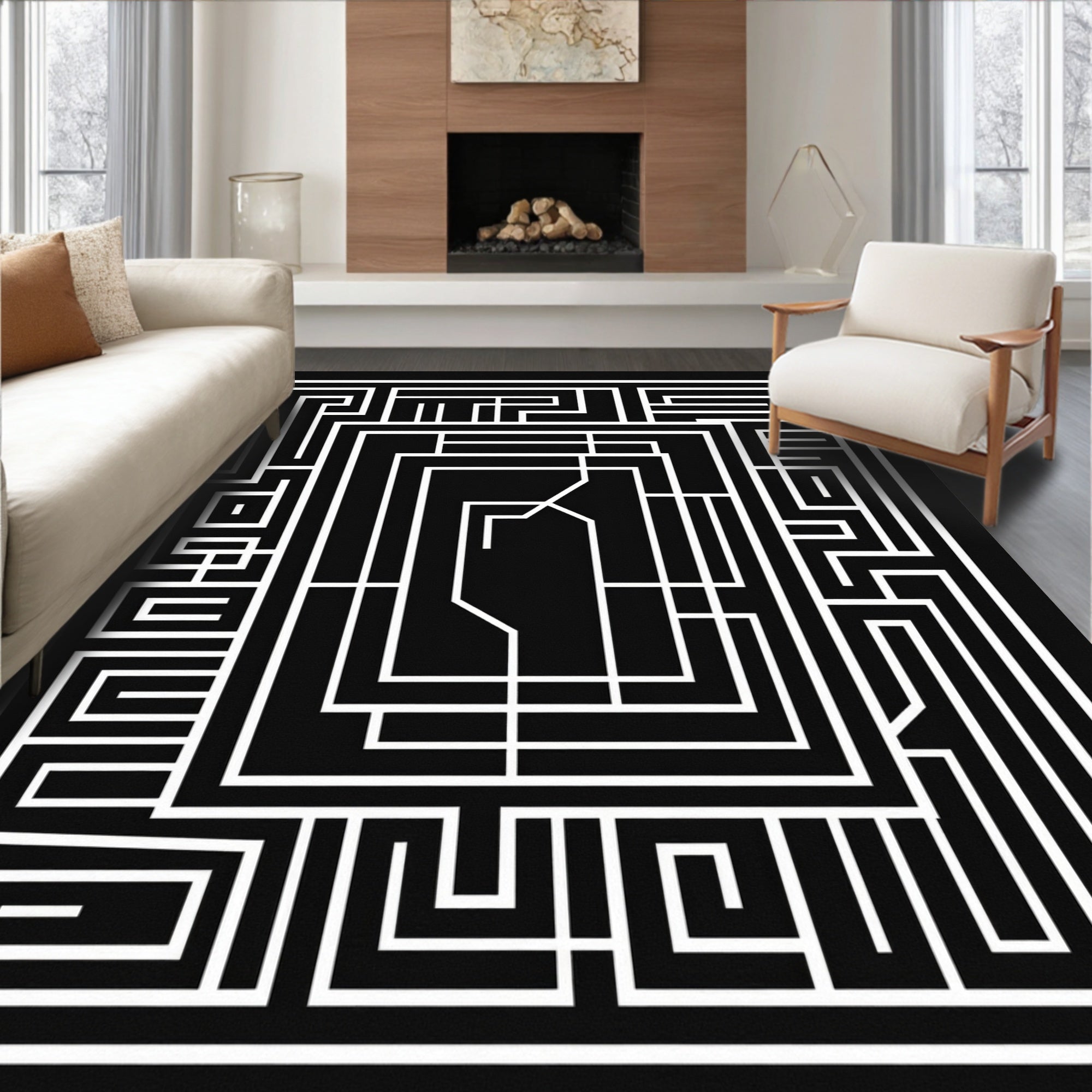 Minimalist Geometric Maze Pattern Rug