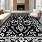 Classic Black White Floral Damask Rug