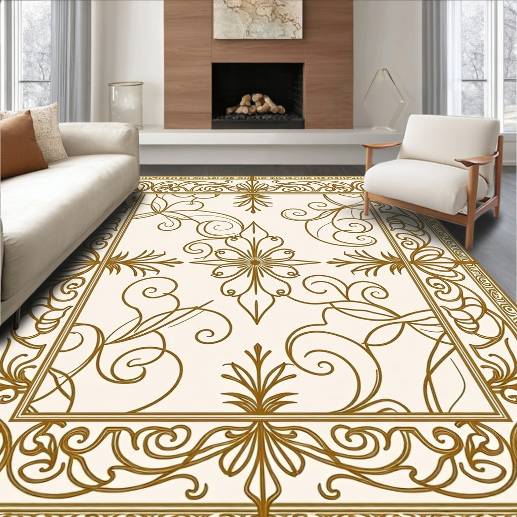 Ornate Floral Scroll Pattern Rug