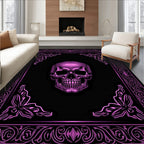 Gothic Skull With Ornate Pink Border Rug