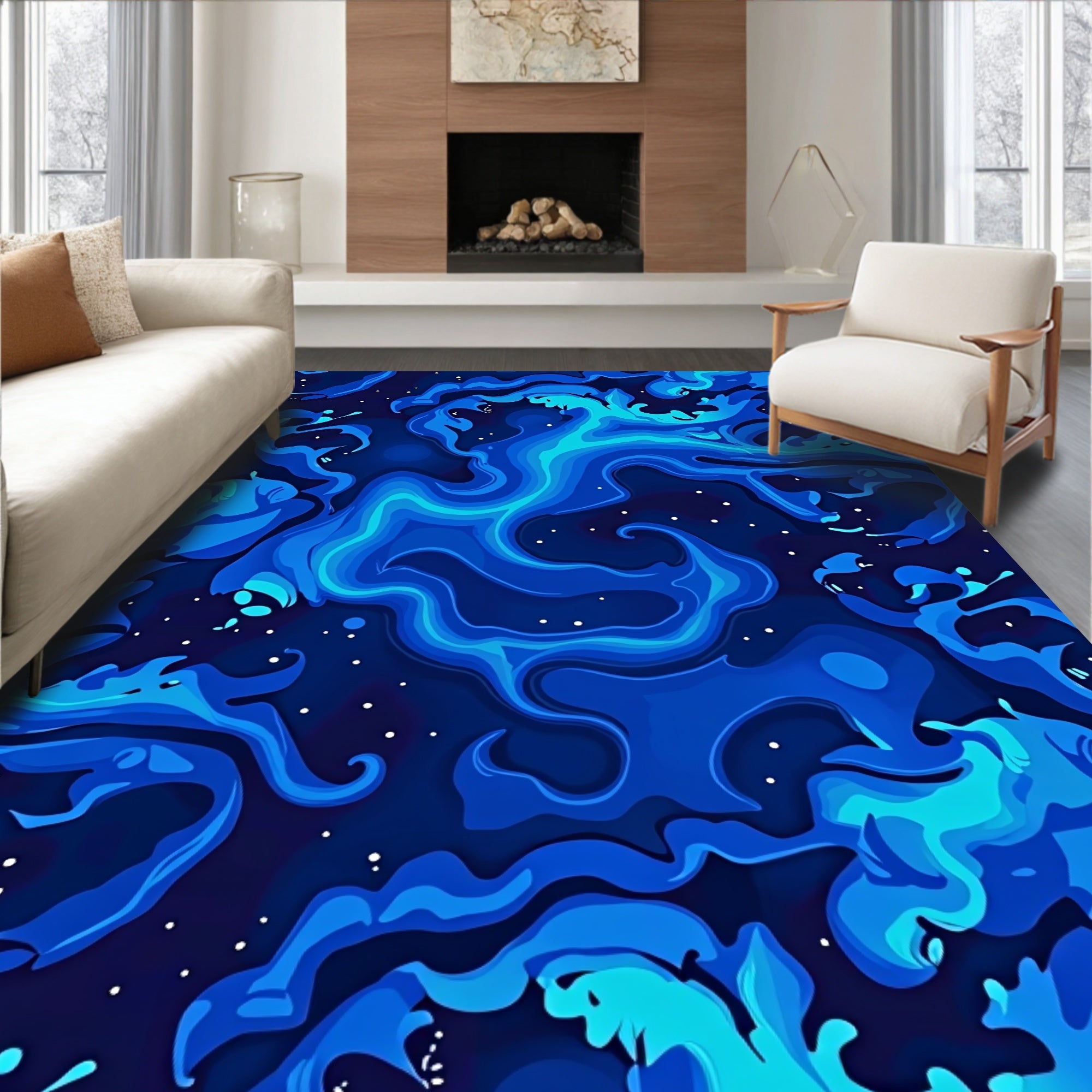 Azure Swirl Fluid Art Rug