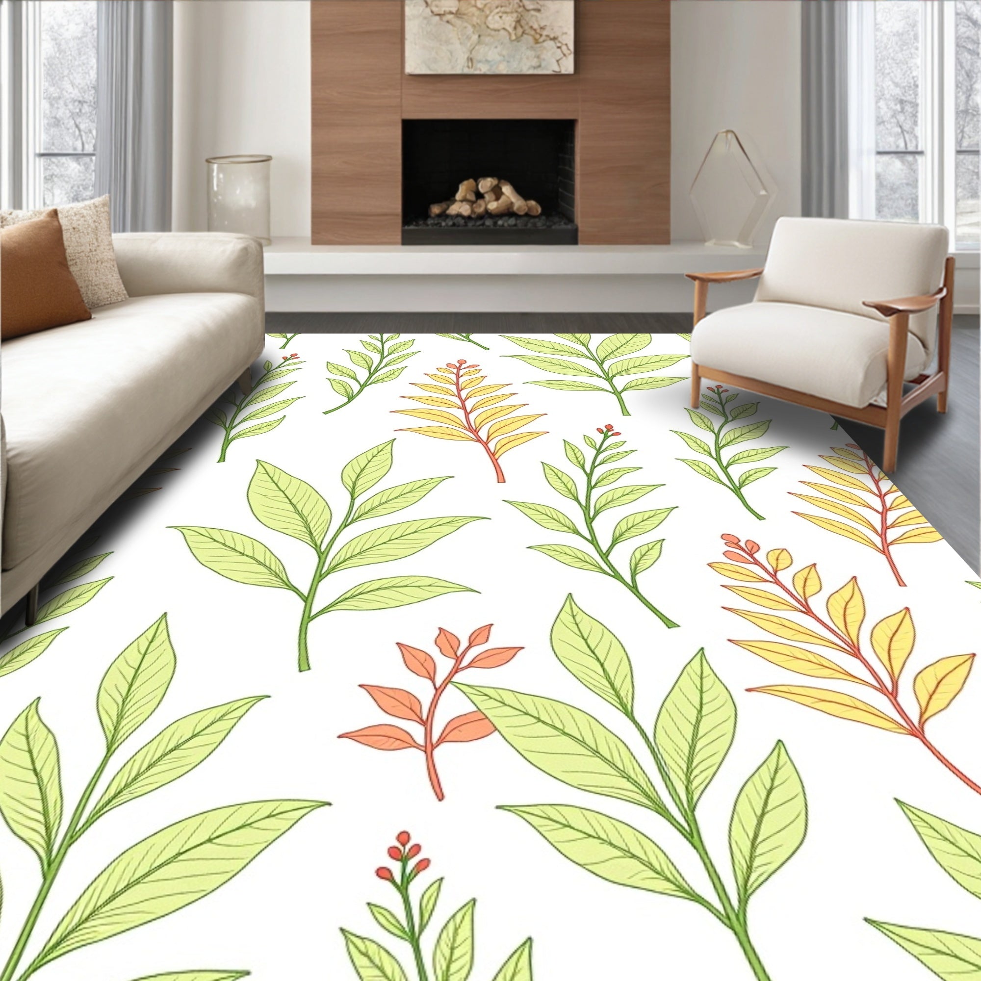 Botanical Leaf Patterned Repeating Design Rug