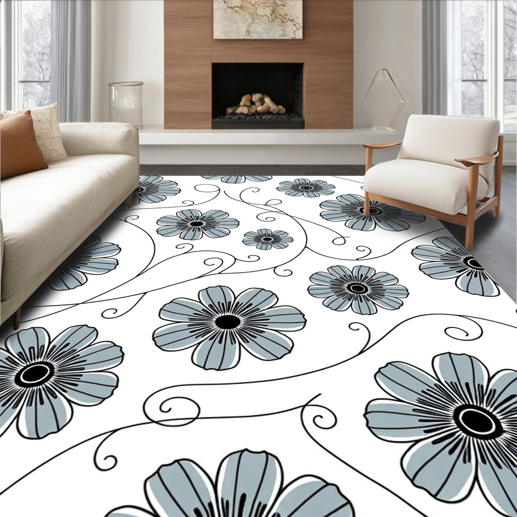 Delicate Floral Swirl Pattern Rug