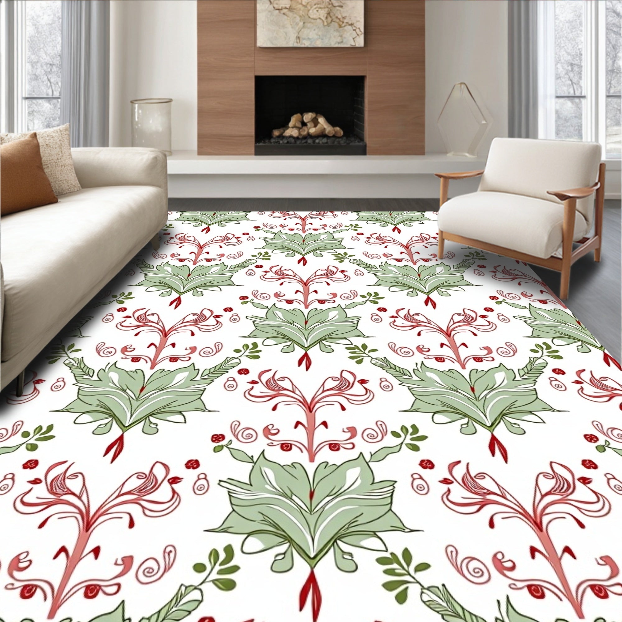 Art Nouveau Floral Bird Vine Pattern Rug