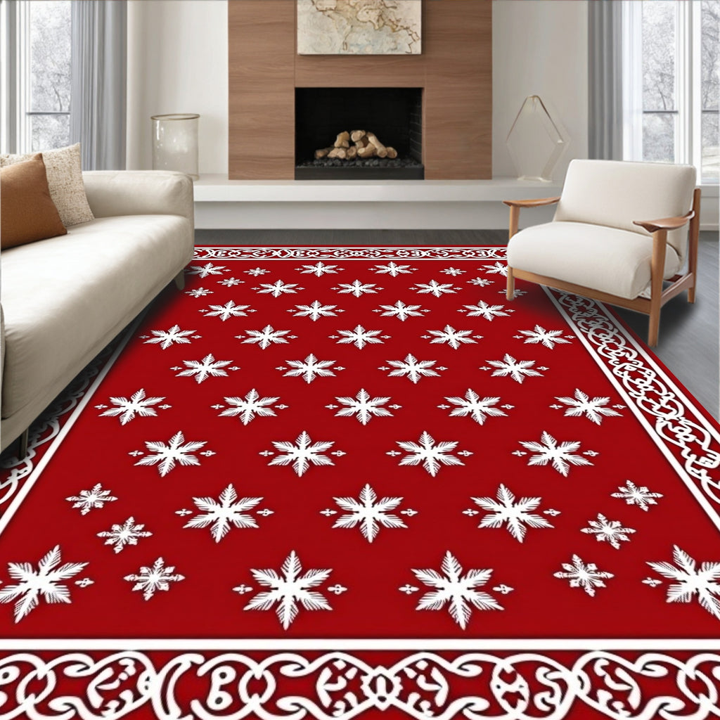 Red Snowflake Pattern Rug