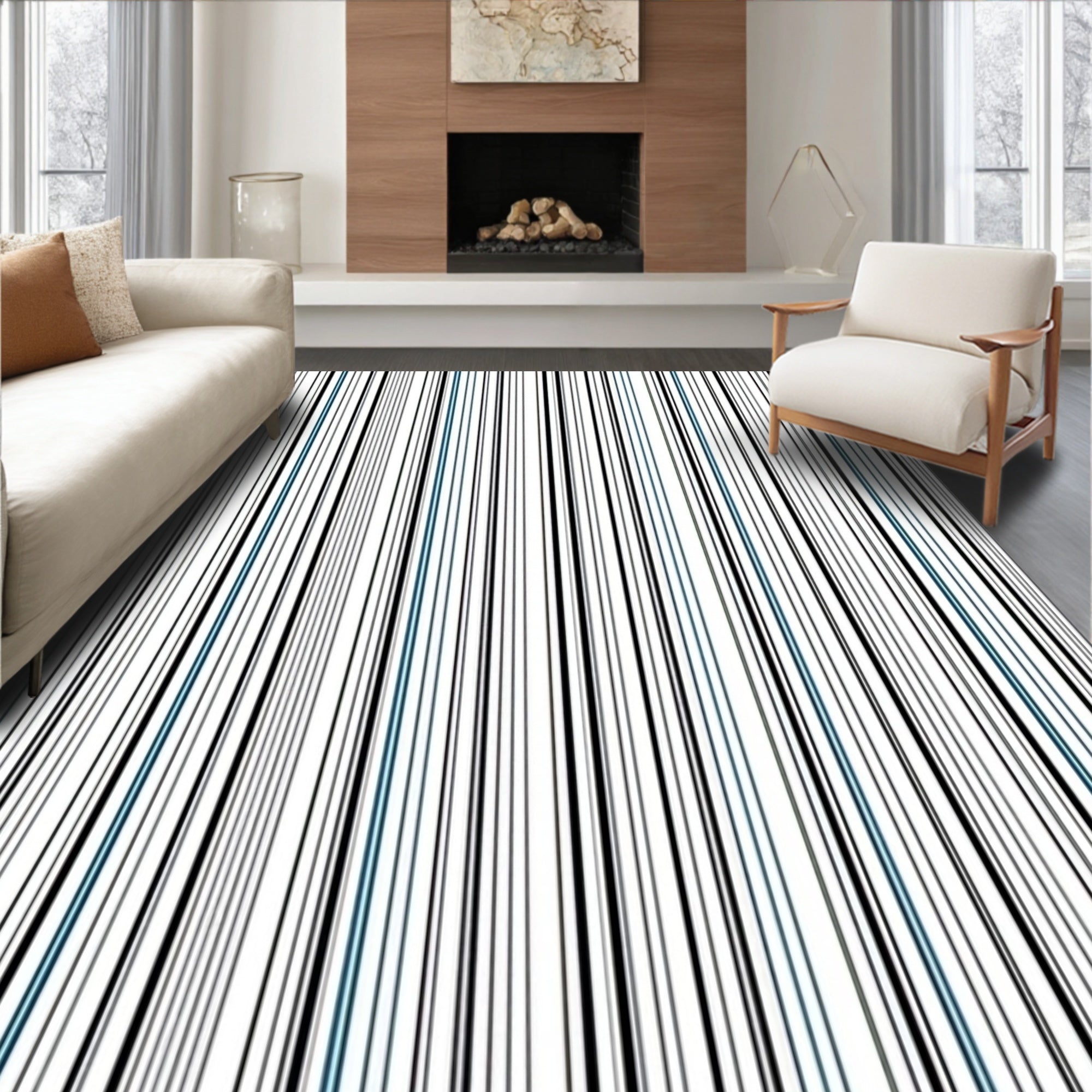 Modern Vertical Stripe Pattern Rug