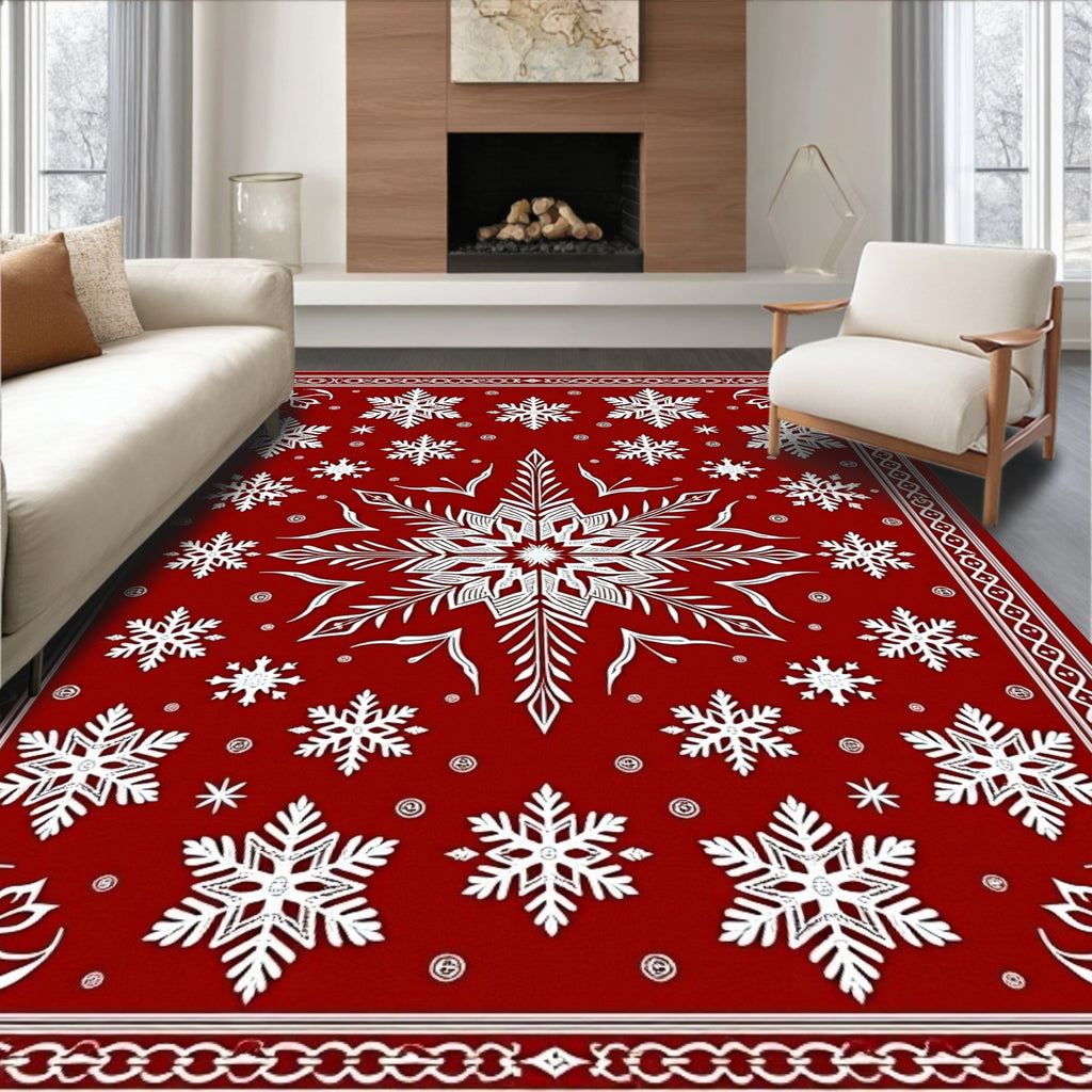 Classic Red Snowflake Pattern Design Rug